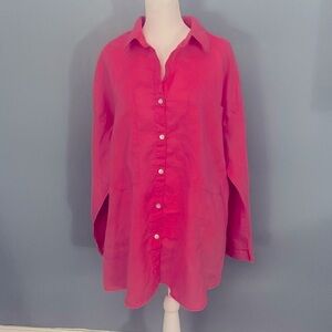 Magaschoni Linen Long Sleeve Button Down Linen Shirt Size Large Pink 🌸spring🌸
